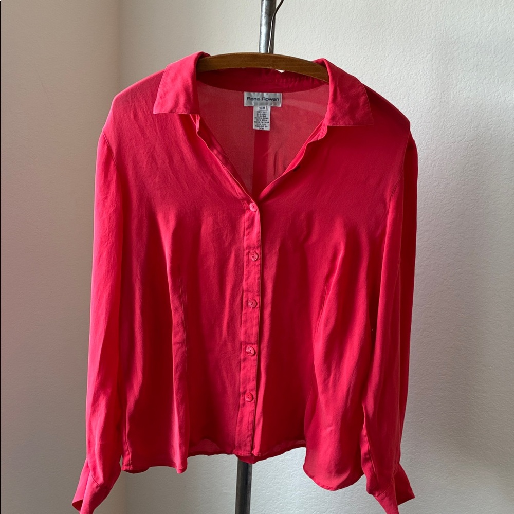 Vintage fuchsia silk blouse Rena Rowan button down classic Scandigirl EUC sz XL